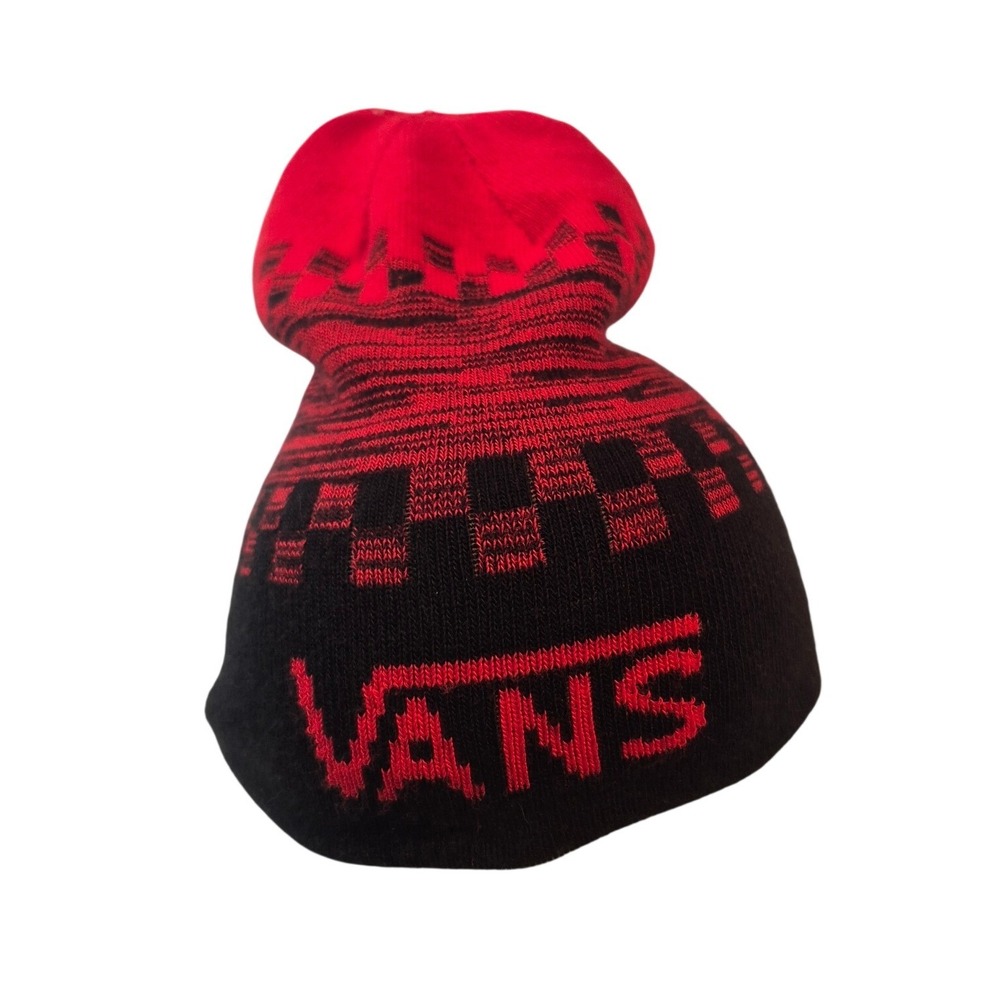 Vans Reversible Beanie Red Black Checkerboard Off The Wall Knit‎ Hat OSFM